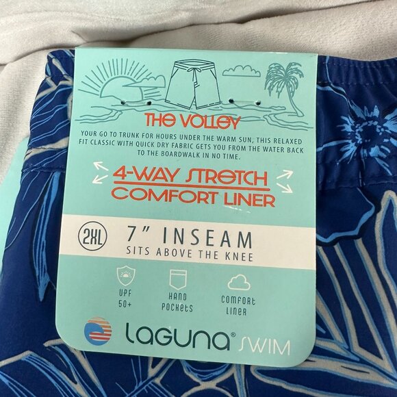 Laguna Swim Mens 2XL Floral Swim Trunks Quick Dry 7" Inseam Blue Relaxed Fit - Picture 3 of 12